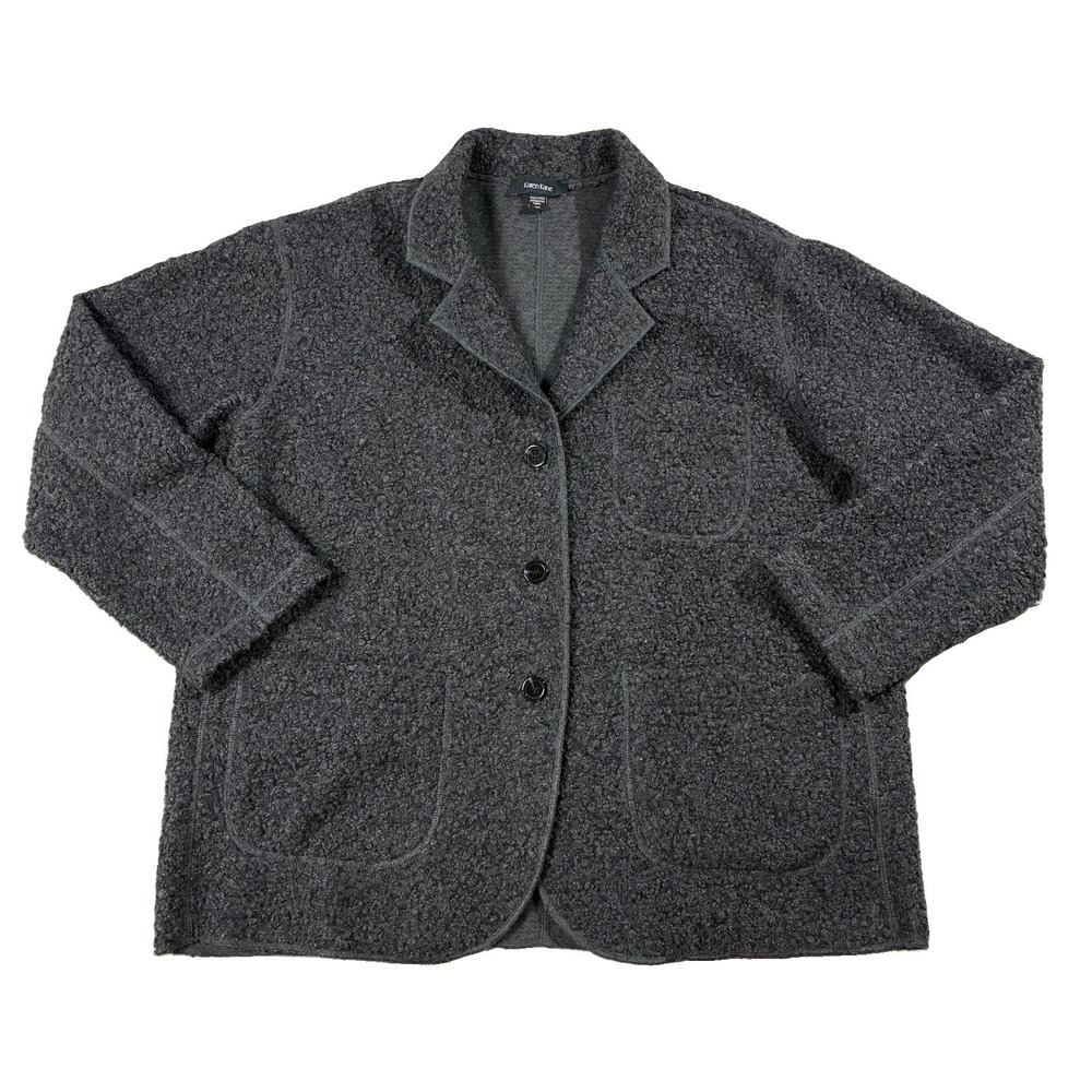 Karen Kane Sherpa Fleece Coat Jacket Gray Women's 1X Quiet Luxury Modern Chic